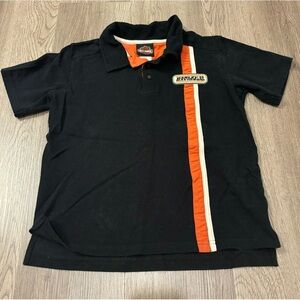 Vtg Harley Davidson Polo Shirt Retro Black/Orange‎ Stripe Logo Boys XL (12-14)